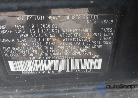 2010 Subaru Outback 2.5I z USA, uszkodzony, nr VIN 4S4BRBACXA3320327